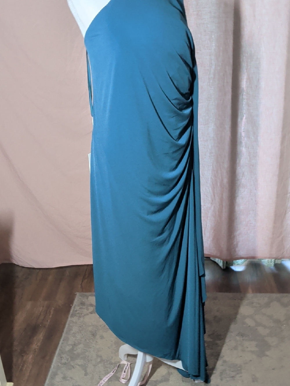 Mac Duggal Ocean Blue Maxi Dress with Assymetrical Hemline And Unique Sleeve